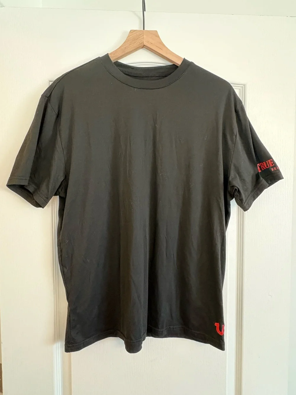 True Religion Black Short-Sleeve Crew Tee with Red Logo Accents